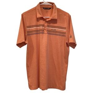 Travis Mathew Men's Golf Polo Shirt Orange Gray Blue White Stripes - Medium